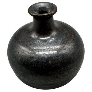 Vintage Handmade Black Ceramic Bud Vase 3" Used READ